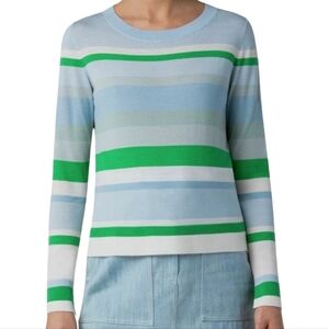 Akris Punto Striped Crewneck Virgin Wool Sweater Blue Green White US 10